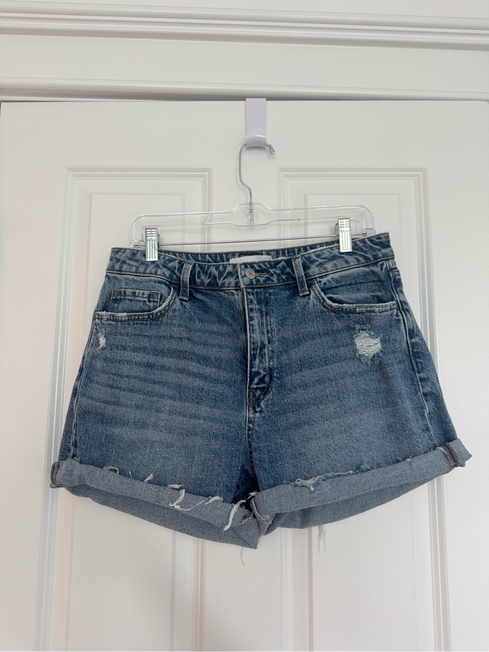 Vervet Classic High-Rise Distressed Denim Shorts - Blue size Large